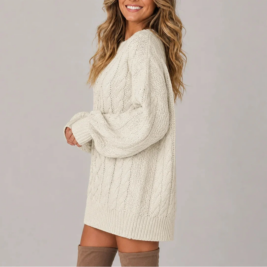 Women's Cable Knit Sweater Puff Sleeves