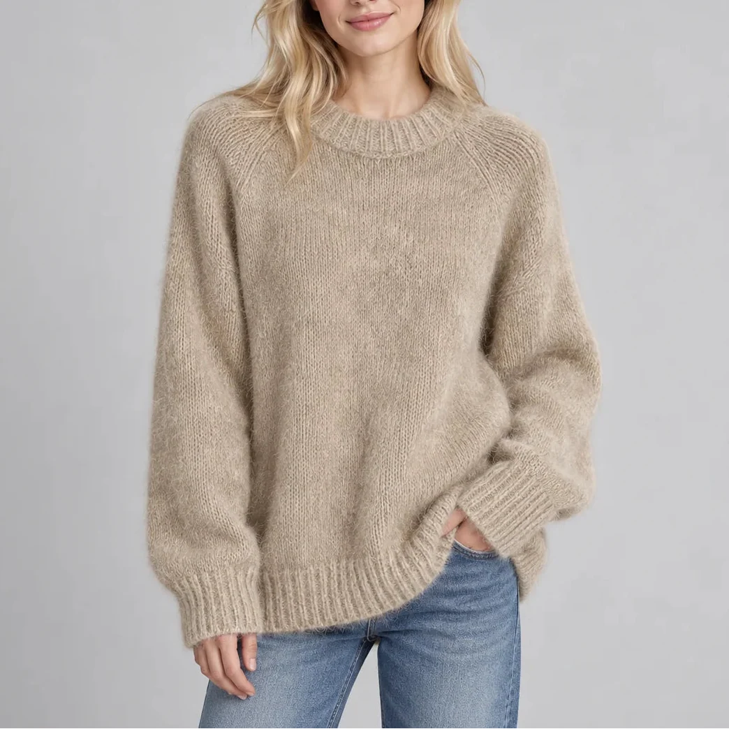 Women's Oversized Crew Neck Sweater | Ribbed Cuffs