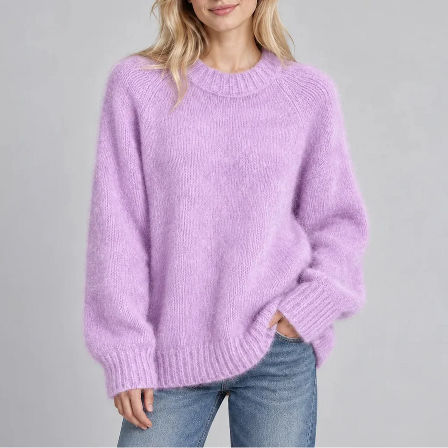 Women's Oversized Crew Neck Sweater | Ribbed Cuffs