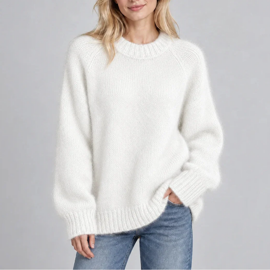 Women's Oversized Crew Neck Sweater | Ribbed Cuffs