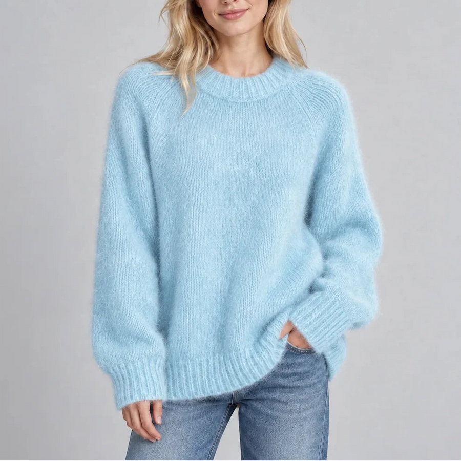 Women's Oversized Crew Neck Sweater | Ribbed Cuffs
