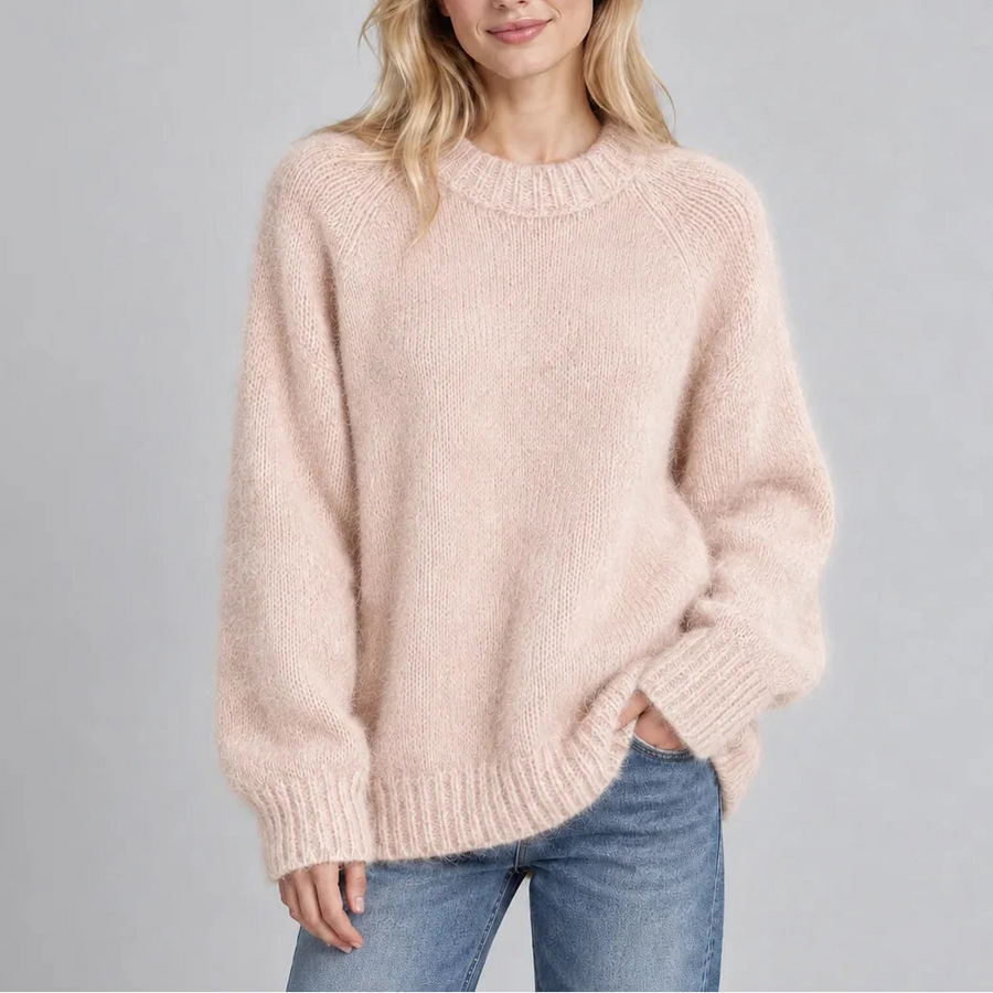 Women's Oversized Crew Neck Sweater | Ribbed Cuffs