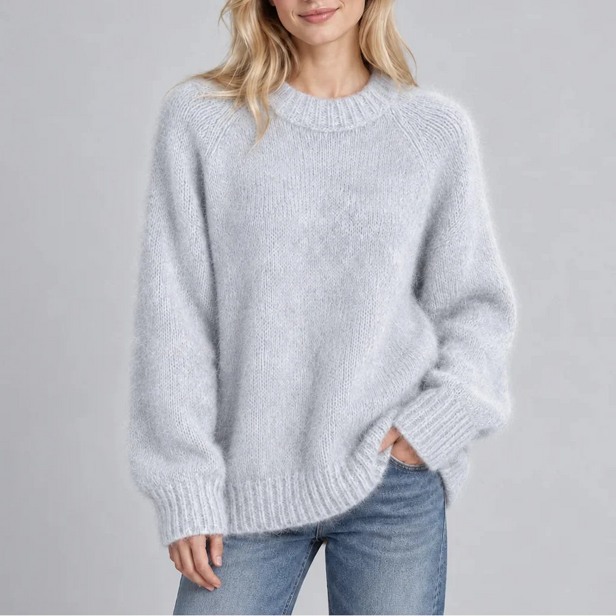 Women's Oversized Crew Neck Sweater | Ribbed Cuffs