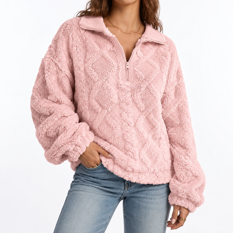 Women's Oversized Fuzzy Quarter Zip Sweatshirt