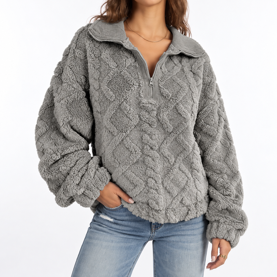Women's Oversized Fuzzy Quarter Zip Sweatshirt