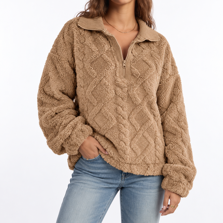 Women's Oversized Fuzzy Quarter Zip Sweatshirt