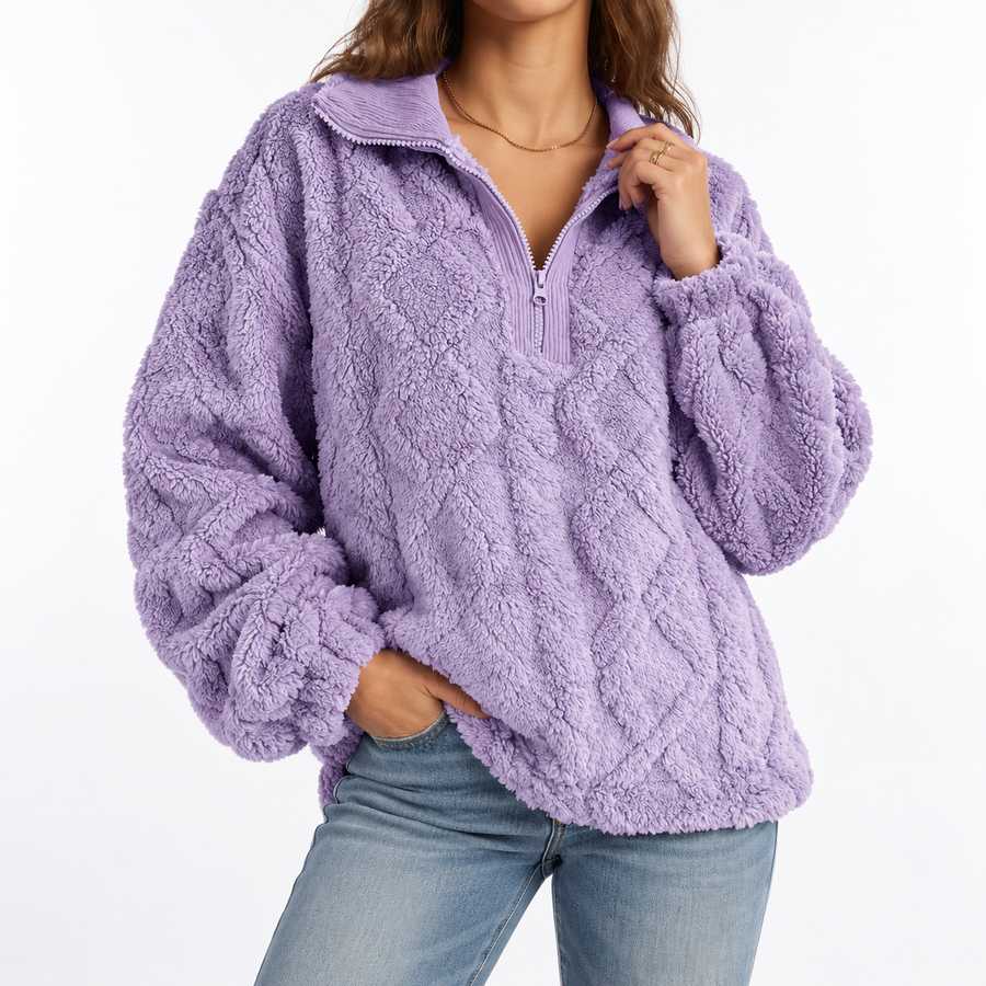 Women's Oversized Fuzzy Quarter Zip Sweatshirt