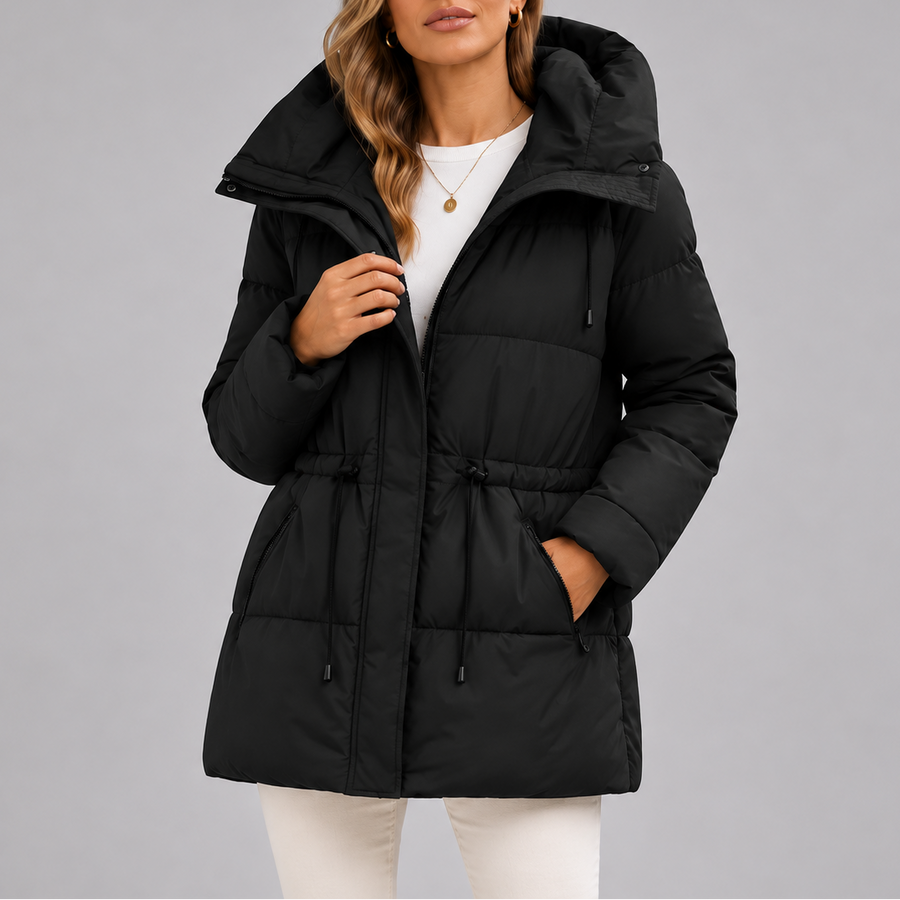 Women's Quilted Puffer Jacket | Belted Waist