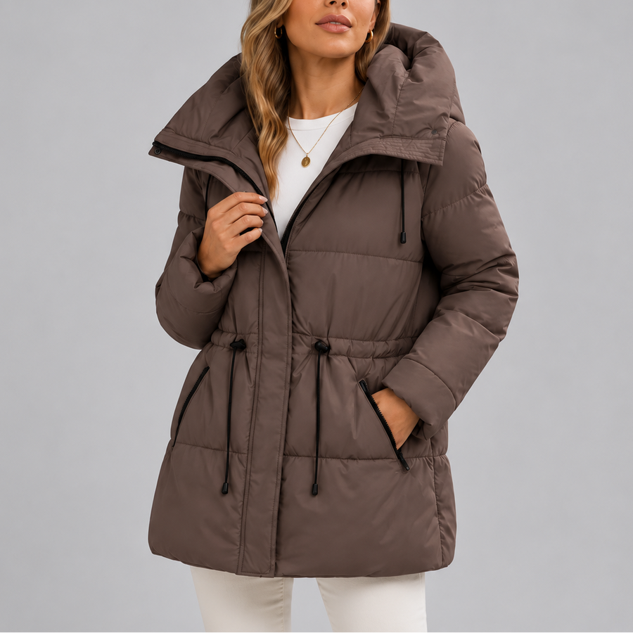 Women's Quilted Puffer Jacket | Belted Waist