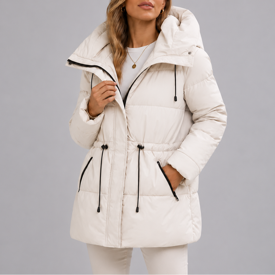 Women's Quilted Puffer Jacket | Belted Waist