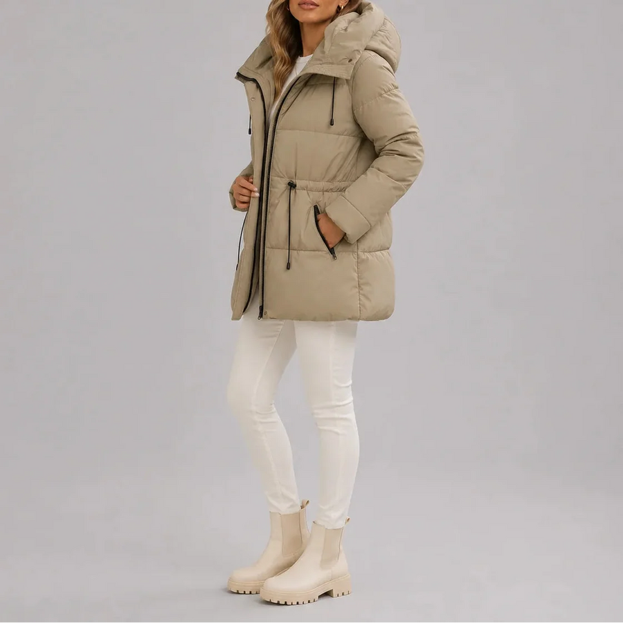 Women's Quilted Puffer Jacket | Belted Waist