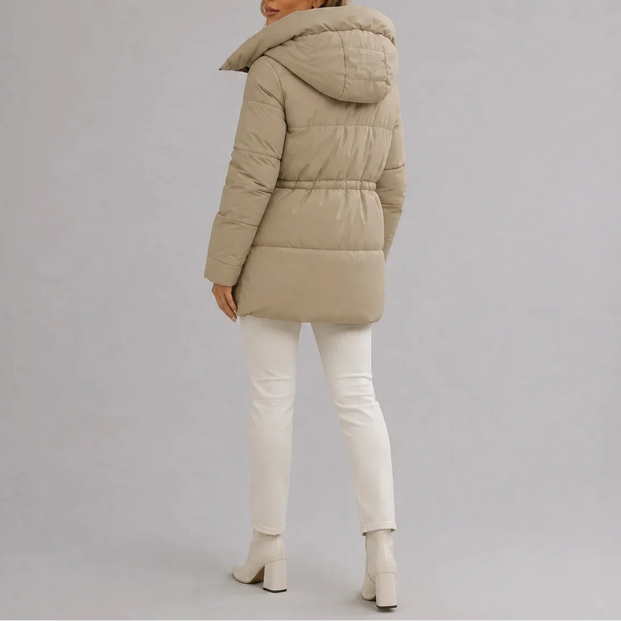 Women's Quilted Puffer Jacket | Belted Waist