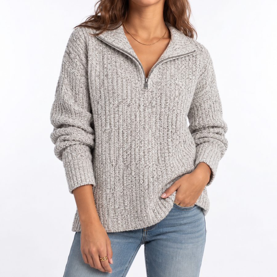 Women's Oversized Ribbed Sweater | Half-Zip Collar