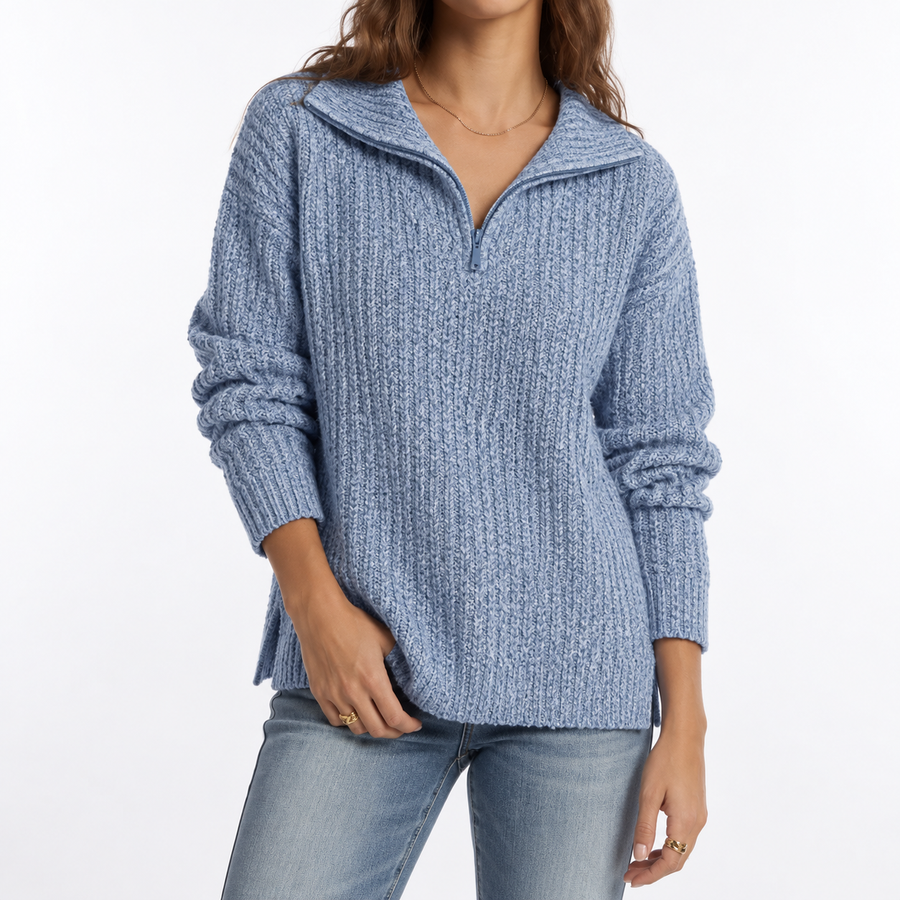 Women's Oversized Ribbed Sweater | Half-Zip Collar