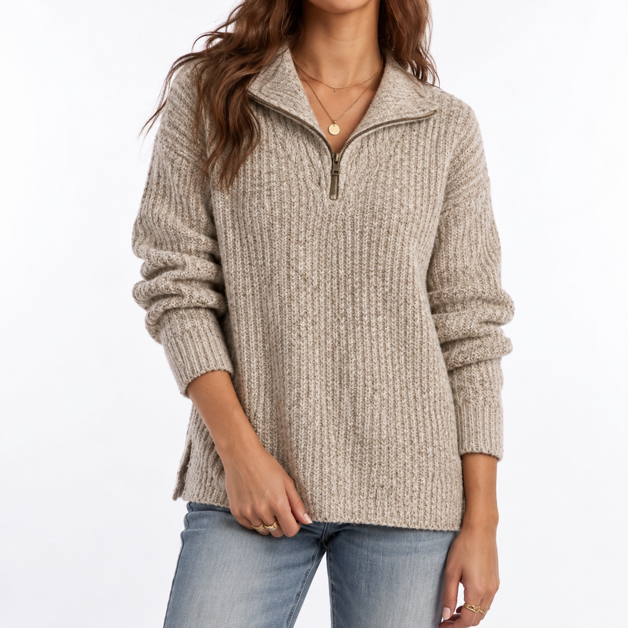 Women's Oversized Ribbed Sweater | Half-Zip Collar