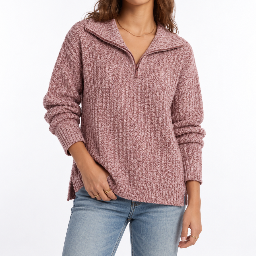 Women's Oversized Ribbed Sweater | Half-Zip Collar