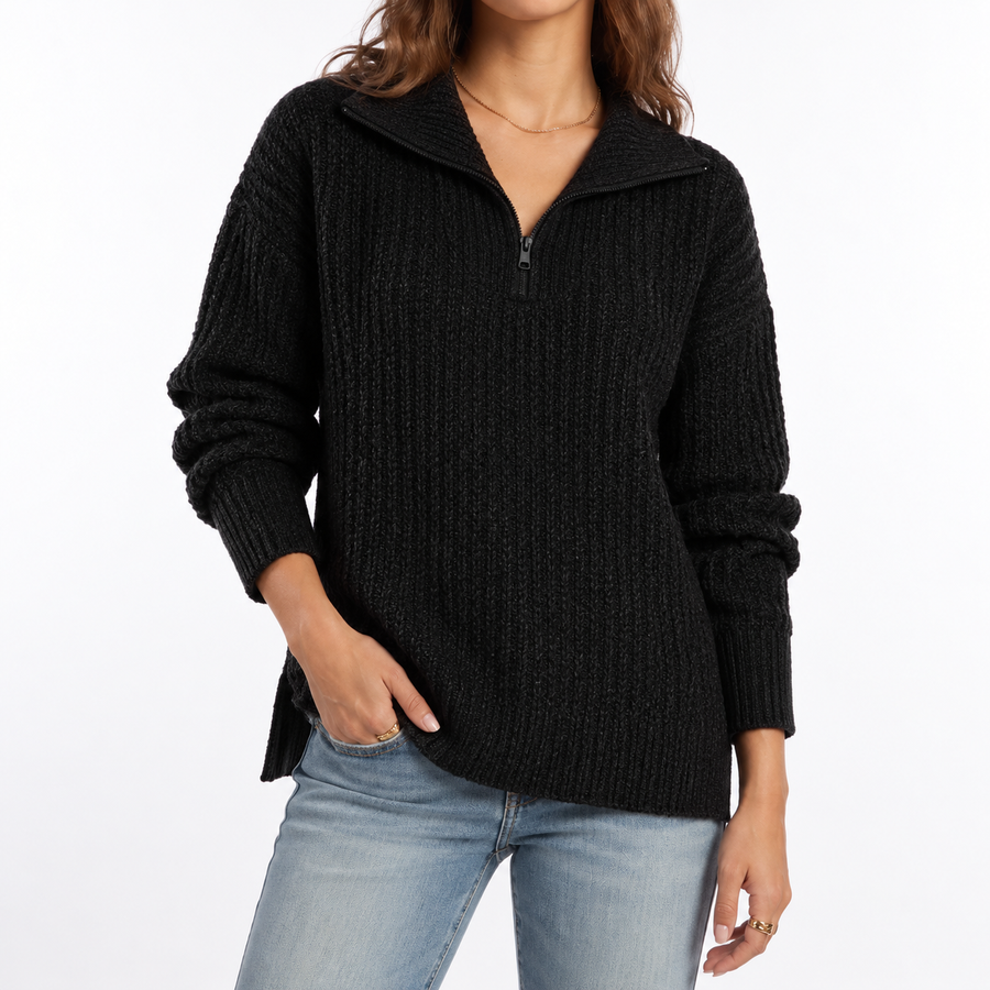 Women's Oversized Ribbed Sweater | Half-Zip Collar