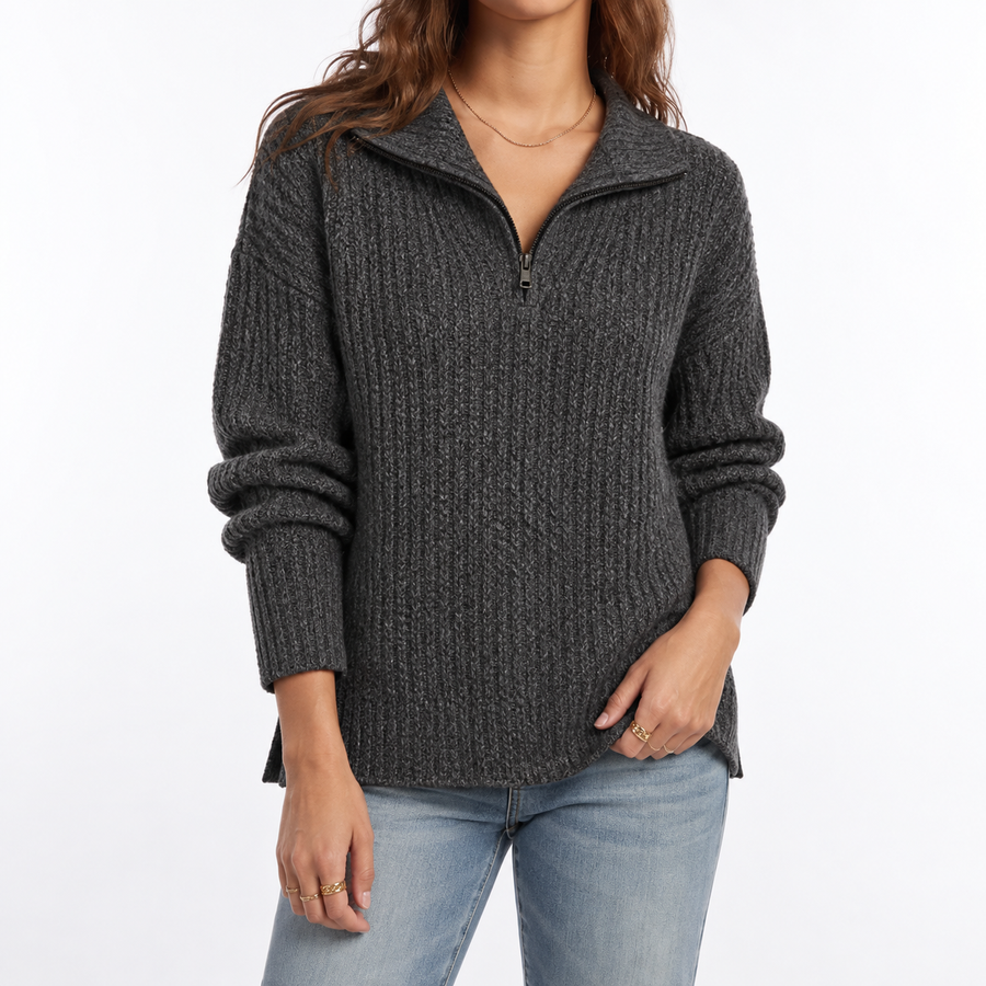 Women's Oversized Ribbed Sweater | Half-Zip Collar