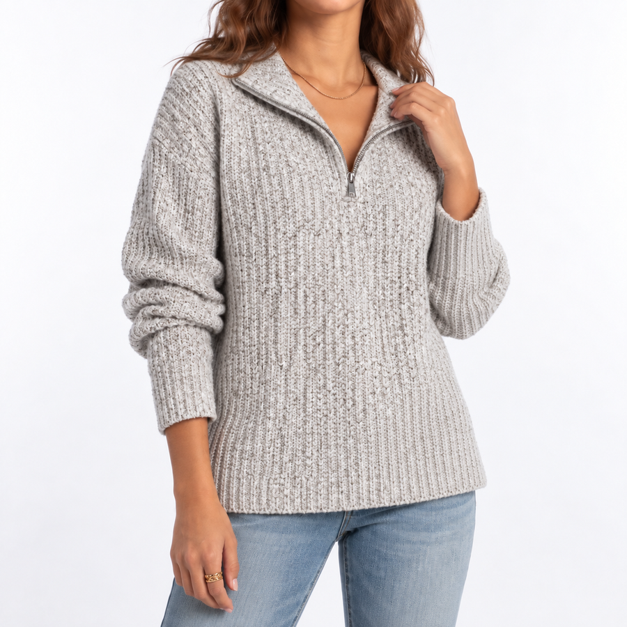 Women's Oversized Ribbed Sweater | Half-Zip Collar