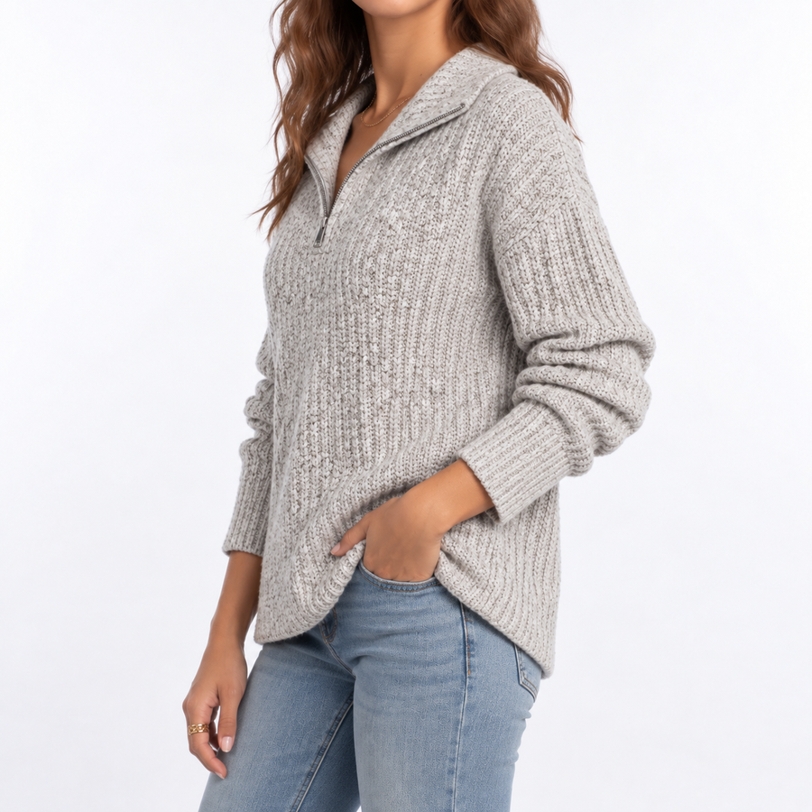 Women's Oversized Ribbed Sweater | Half-Zip Collar