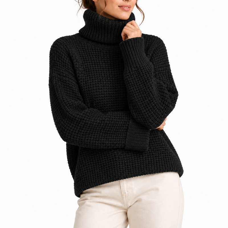Women's Oversized Turtleneck Sweater – Black