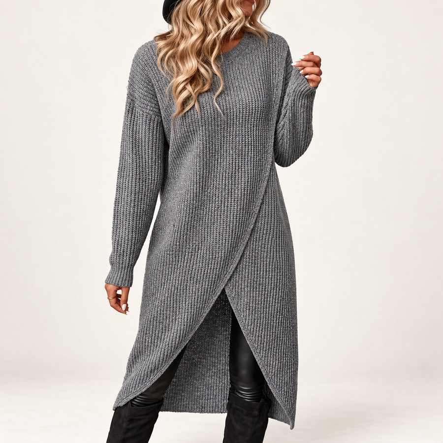 Women's Oversized Wrap Sweater Dress Midi