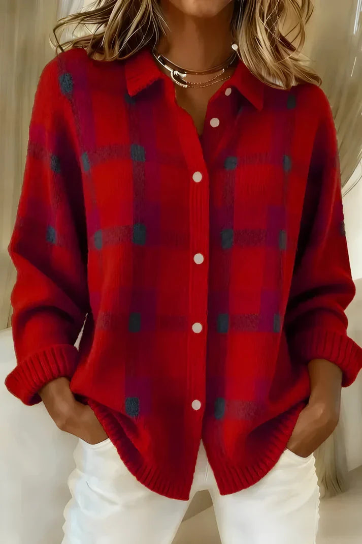 Women's Plaid Knit Button-Front Shirt