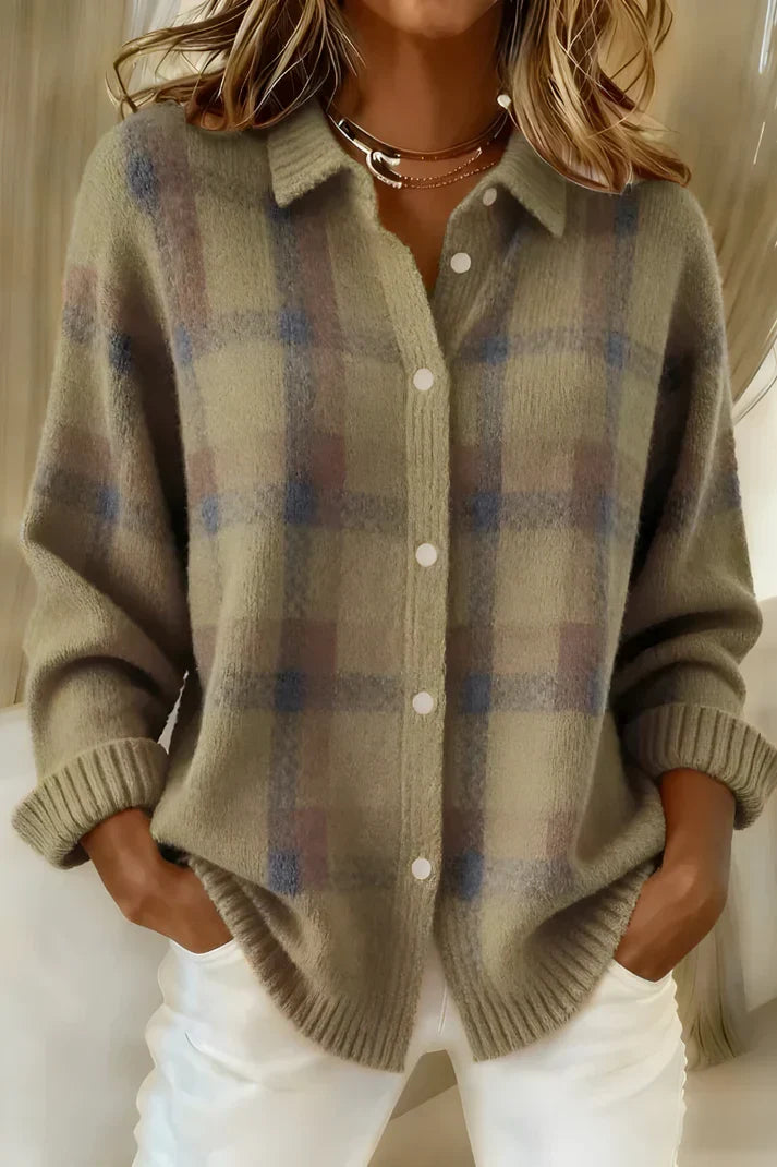 Women's Plaid Knit Button-Front Shirt