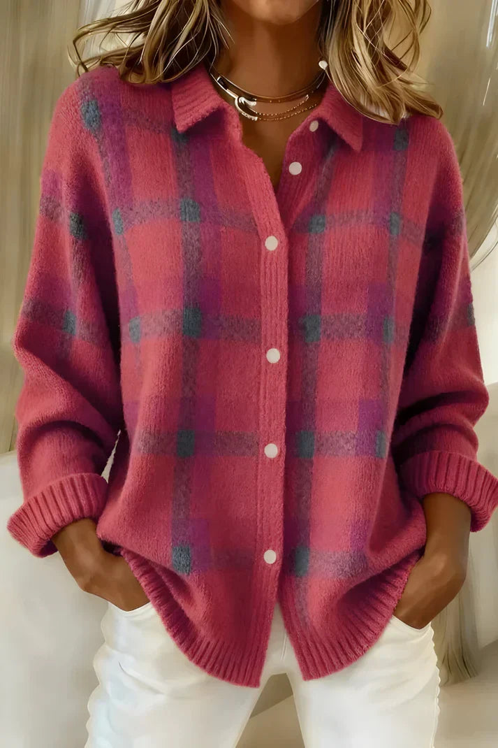 Women's Plaid Knit Button-Front Shirt