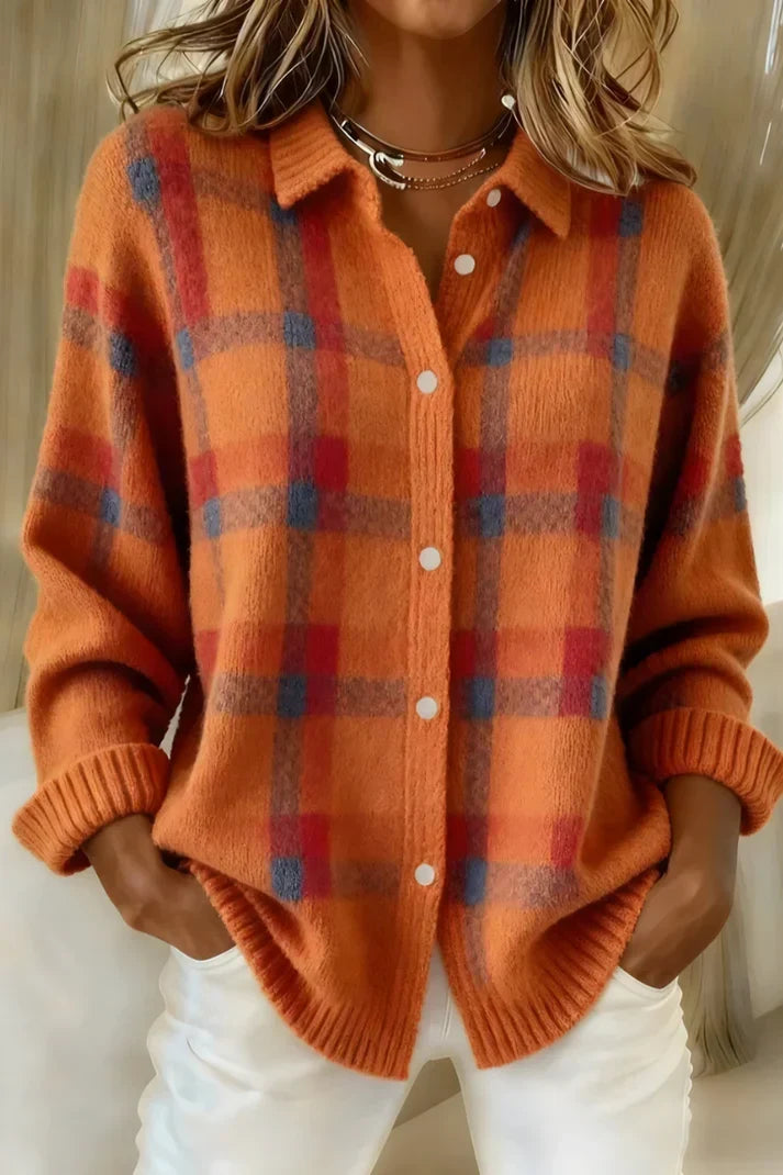 Women's Plaid Knit Button-Front Shirt