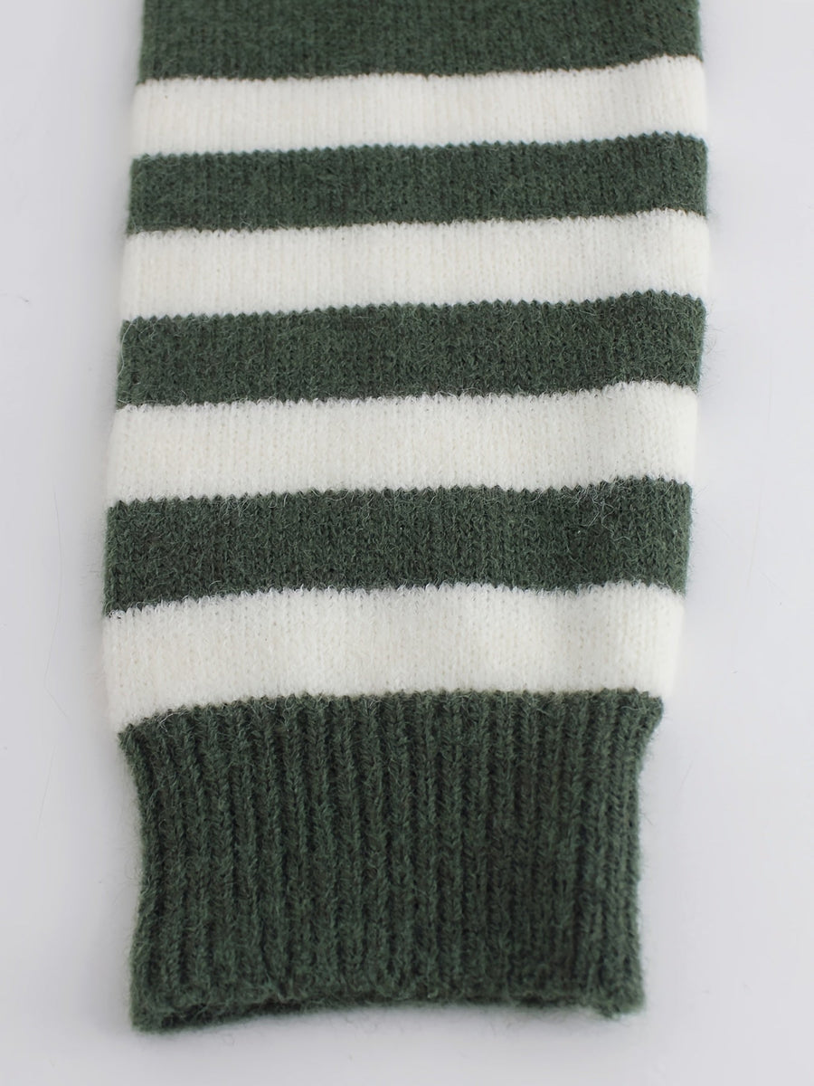 Women's Ribbed Crew Neck Sweater | Striped Cuffs