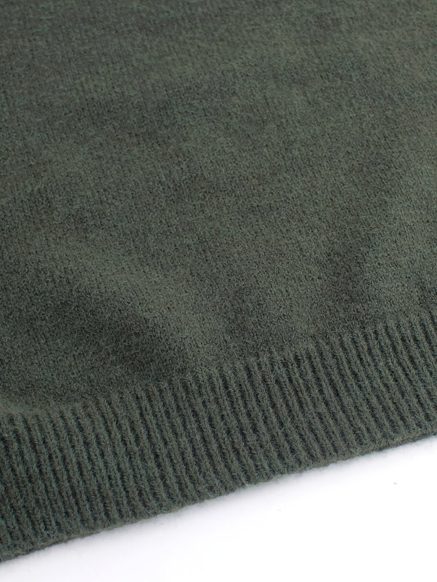 Women's Ribbed Crew Neck Sweater | Striped Cuffs