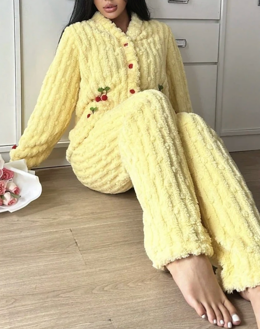 Women's Embroidered Pajama Set V-Neck