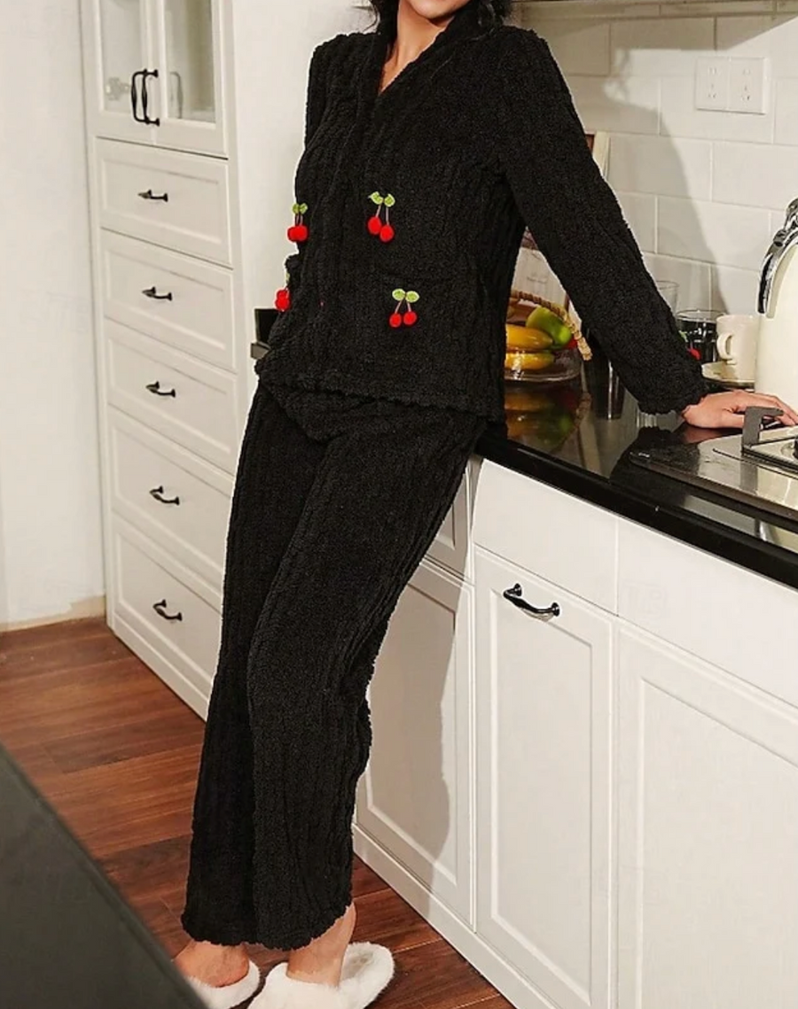 Women's Embroidered Pajama Set V-Neck