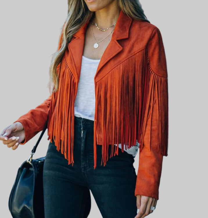 Women's Western Fringe Jacket with Open Front