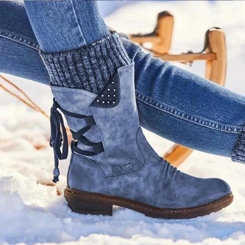 Women's Waterproof Winter Boots Knit Cuff – Blue
