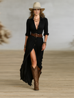 Women's Belted Shift Dress Midi - Black