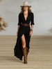 Women's Belted Shift Dress Midi - Black