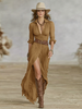 Women's Belted Shift Dress Midi - Brown