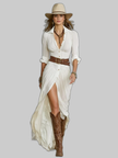 Women's Belted Shift Dress Midi - White