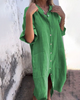 Green button-front shirt dress with tie belt