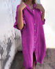Purple button-front shirt dress with tie belt