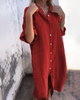 Red button-front shirt dress with tie belt