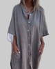 Grey button-front shirt dress with tie belt