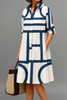 Women's Draped Casual Dress Midi - White Blue