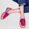 Red moccasin loafers with horsebit buckle detail