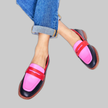 Pink moccasin loafers with horsebit buckle detail