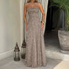 Gray spaghetti strap evening maxi dress - full length silhouette view