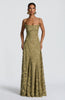 Women's olive green spaghetti strap dress - back view showing elegant straps