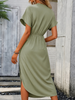 Women's Elegant Wrap Dress Midi in Green — back view showing relaxed fit and midi length hemline